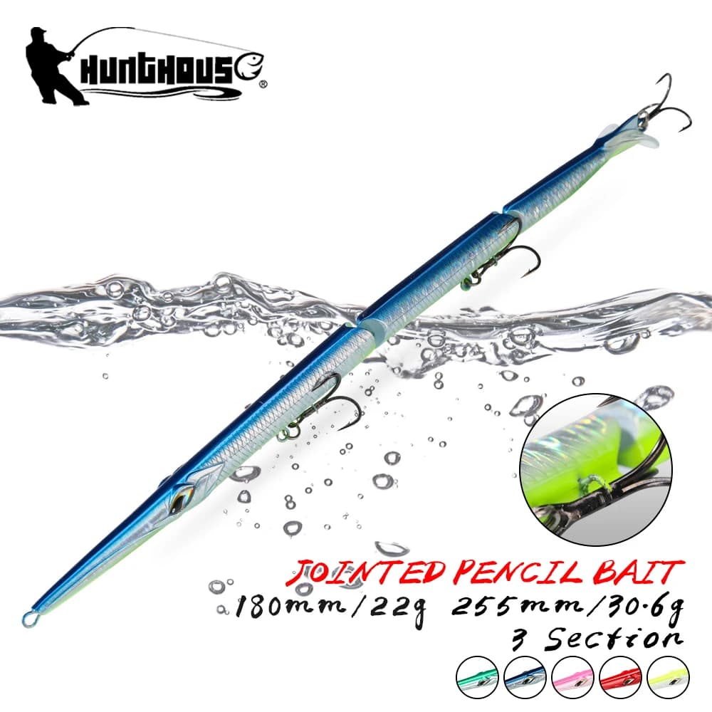 Hunthouse Jointed Pencil Bait 3 Section Fishing Lure 180mm/22g 255mm/30.6g Needle Sinking Swimbait For Bluefish Seabass 