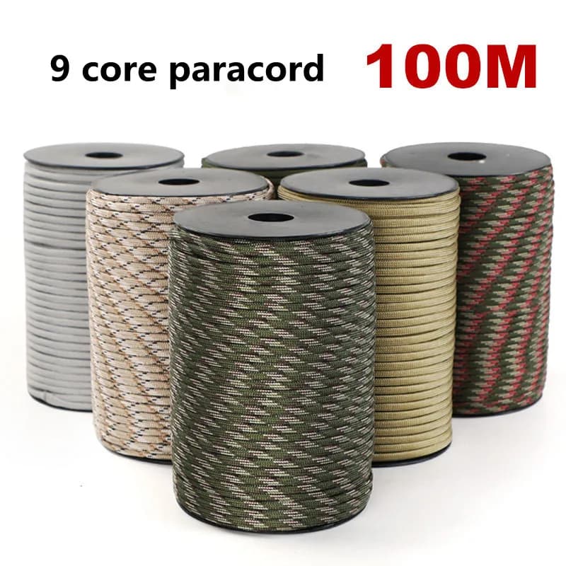 100/50M 550 Military Standard 9-Core Paracord Rope 4mm Outdoor Parachute Cord Survival Umbrella Tent Lanyard Strap Cloth