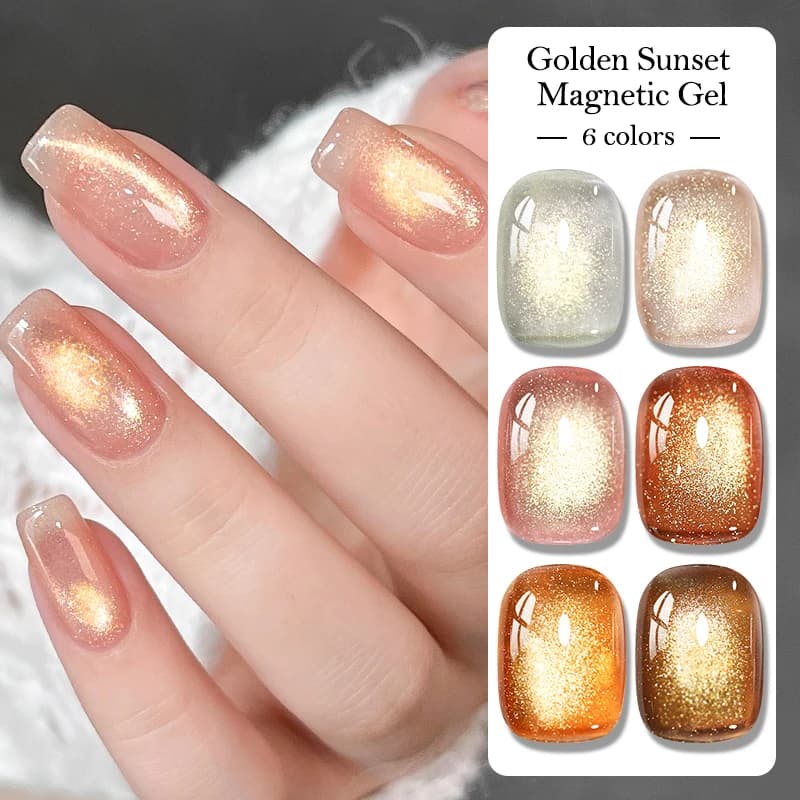 Golden Sunset Cat Magnetic Gel Nail Polish Gold Light Effect Semi Permanent Soak Off UV Gel Varnish Nail Art Design Mani