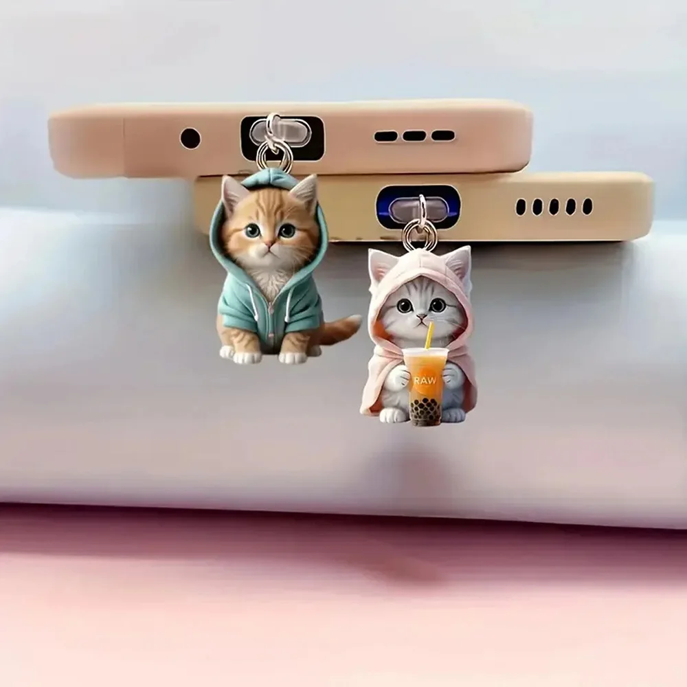 Fashion 3D Cartoon Cat Phone Dust Plug Cute Charger Port Cover for iPhone 14 15 16 Pro Max Samsung S24 Type-C Mini Charm